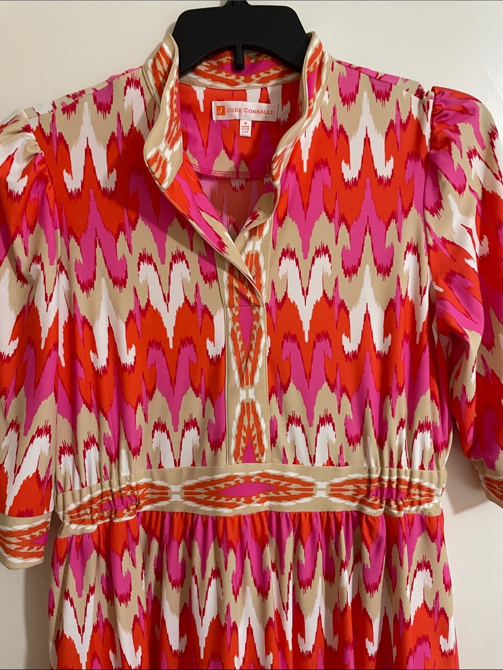 Jude Connally Pink, Red & Cream Ikat Midi Dress